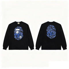 BAPE Style Big Camo Ape Head Long-Sleeve Tee - Black/Blue