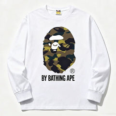 BAPE Style "BY BATHING APE" Camo Ape Head Long-Sleeve Tee - White/Yellow