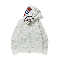 BAPE Style Camo Shark Full-Zip Hoodie - White/Light Grey