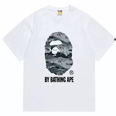 BAPE Style Urban Grey Camo Big Ape Head Short-Sleeve Tee - White