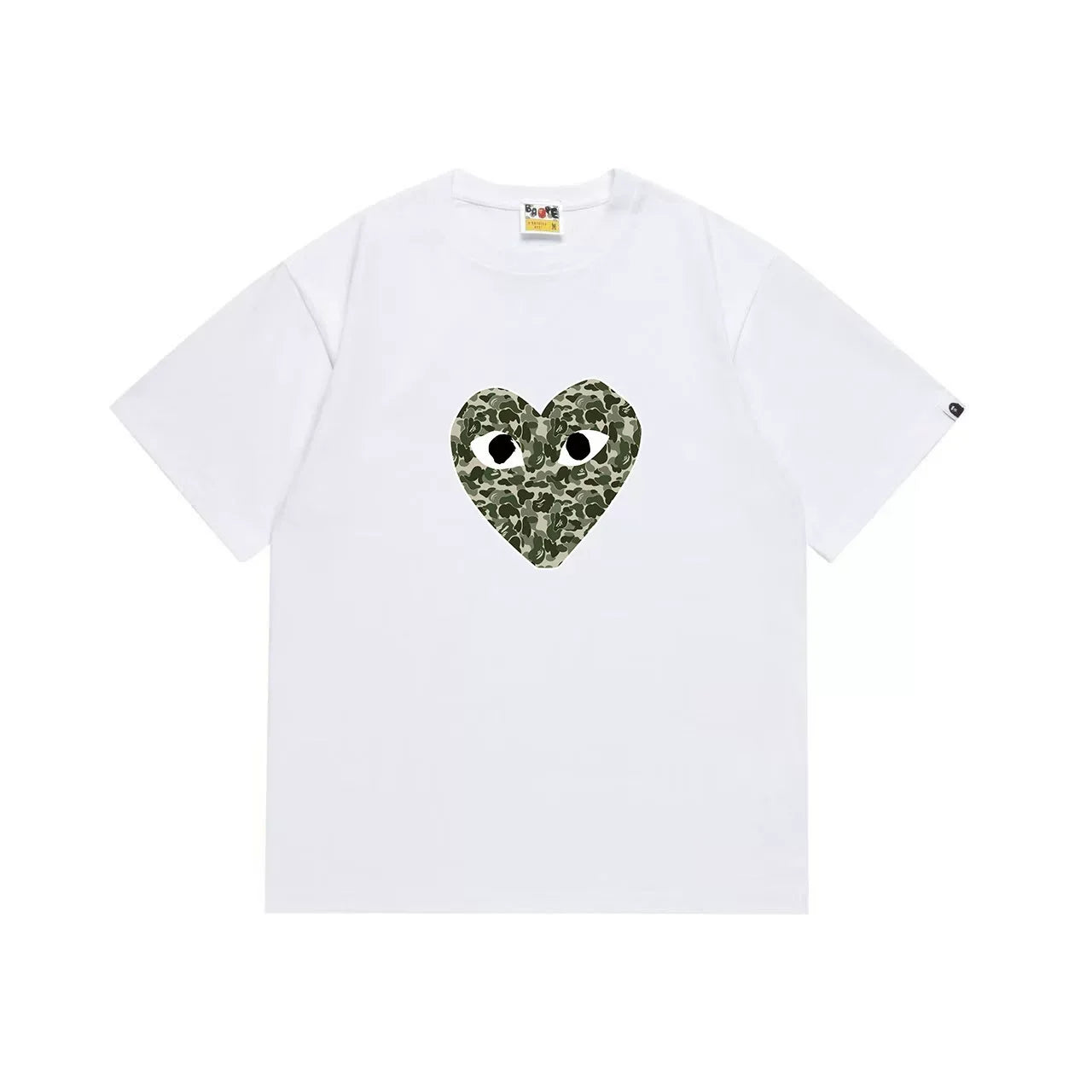 BAPE x PLAY Style Camo Heart Short-Sleeve Tee - White/Classic Green