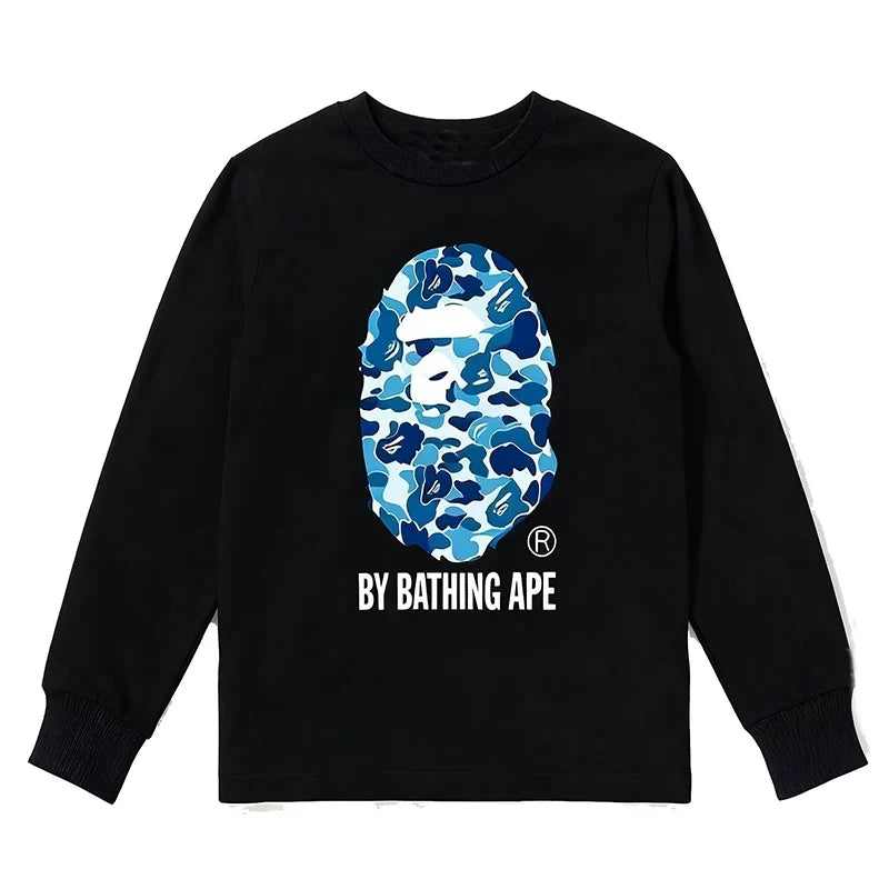 BAPE Style "BY BATHING APE" Camo Ape Head Long-Sleeve Tee - Black/Blue