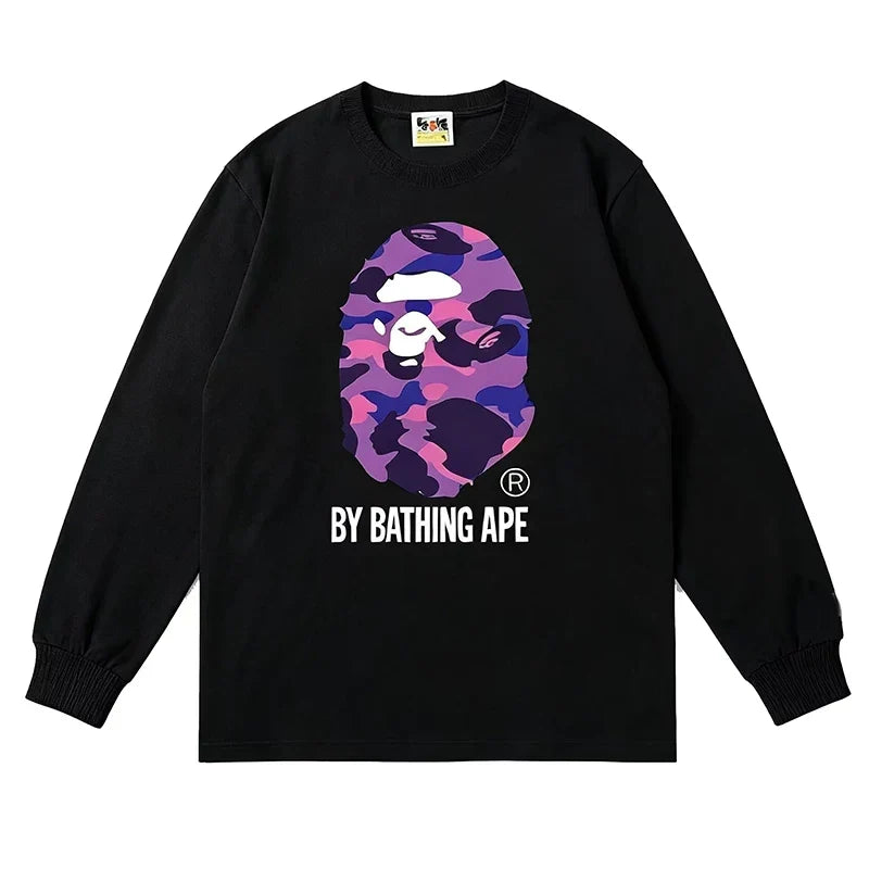 BAPE Style "BY BATHING APE" Camo Ape Head Long-Sleeve Tee - Black/Purple