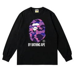 BAPE Style "BY BATHING APE" Camo Ape Head Long-Sleeve Tee - Black/Purple