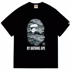 BAPE Style Urban Grey Camo Big Ape Head Short-Sleeve Tee - Black