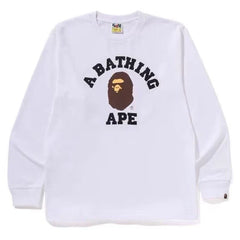 BAPE Style Collegiate Arc Logo & Ape Head Long-Sleeve Tee - White