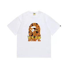 BAPE Style Flame & Logo Ape Head Short-Sleeve Tee - White