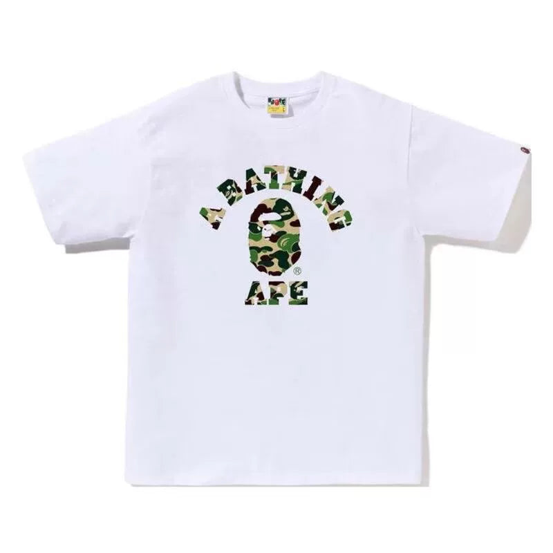 BAPE Style Camo Ape Head Arch Logo Short-Sleeve Tee - White/Classic Green