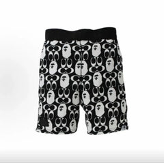 BAPE Style Monogram All-Over Print Ape Head Casual Shorts - Black/White