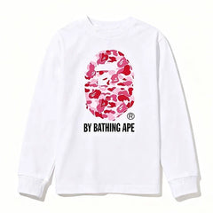 BAPE Style "BY BATHING APE" Camo Ape Head Long-Sleeve Tee - White/Pink