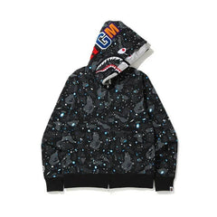 BAPE Style Space Galaxy Shark Full-Zip Hoodie - Black Multi