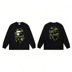 BAPE Style Big Camo Ape Head Long-Sleeve Tee - Black/Green