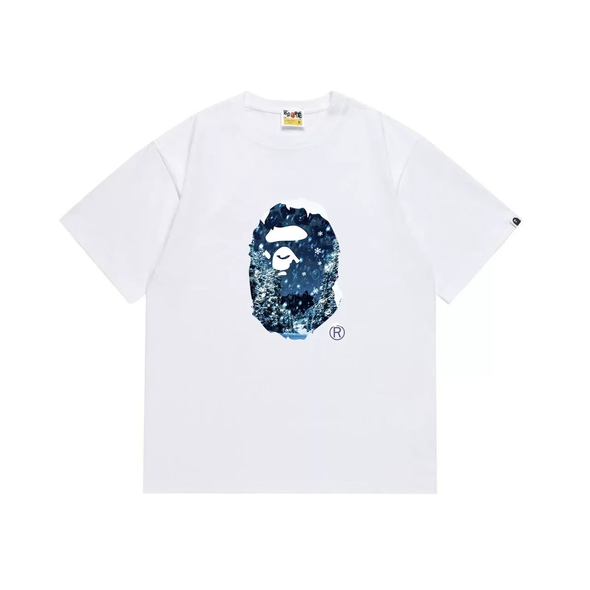 BAPE Style Winter Snow Scenery Ape Head Short-Sleeve Tee - White