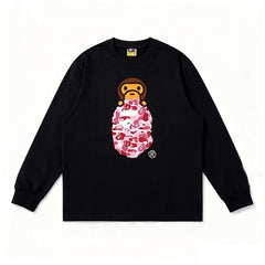 BAPE Style Baby Milo Peeking on Camo Ape Head Long-Sleeve Tee - Black/Pink