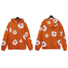 "Denim Tears" Orange Floral Pattern Full-Zip Hoodie