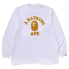 BAPE Style Arch Logo Plaid Camo Ape Head Long-Sleeve Tee - White/Yellow