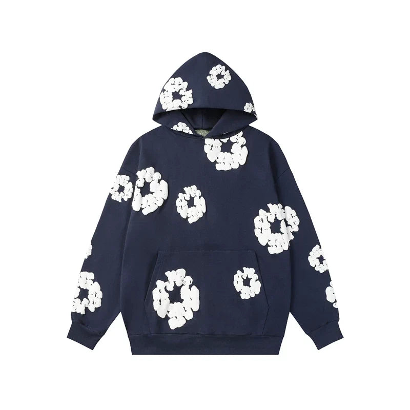 Denim Tears Cotton Wreath Graphic Hoodie - Navy Blue / Relaxed Streetwear Fit