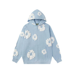 Denim Tears Cotton Wreath Graphic Hoodie - Light Blue / Relaxed Streetwear Fit