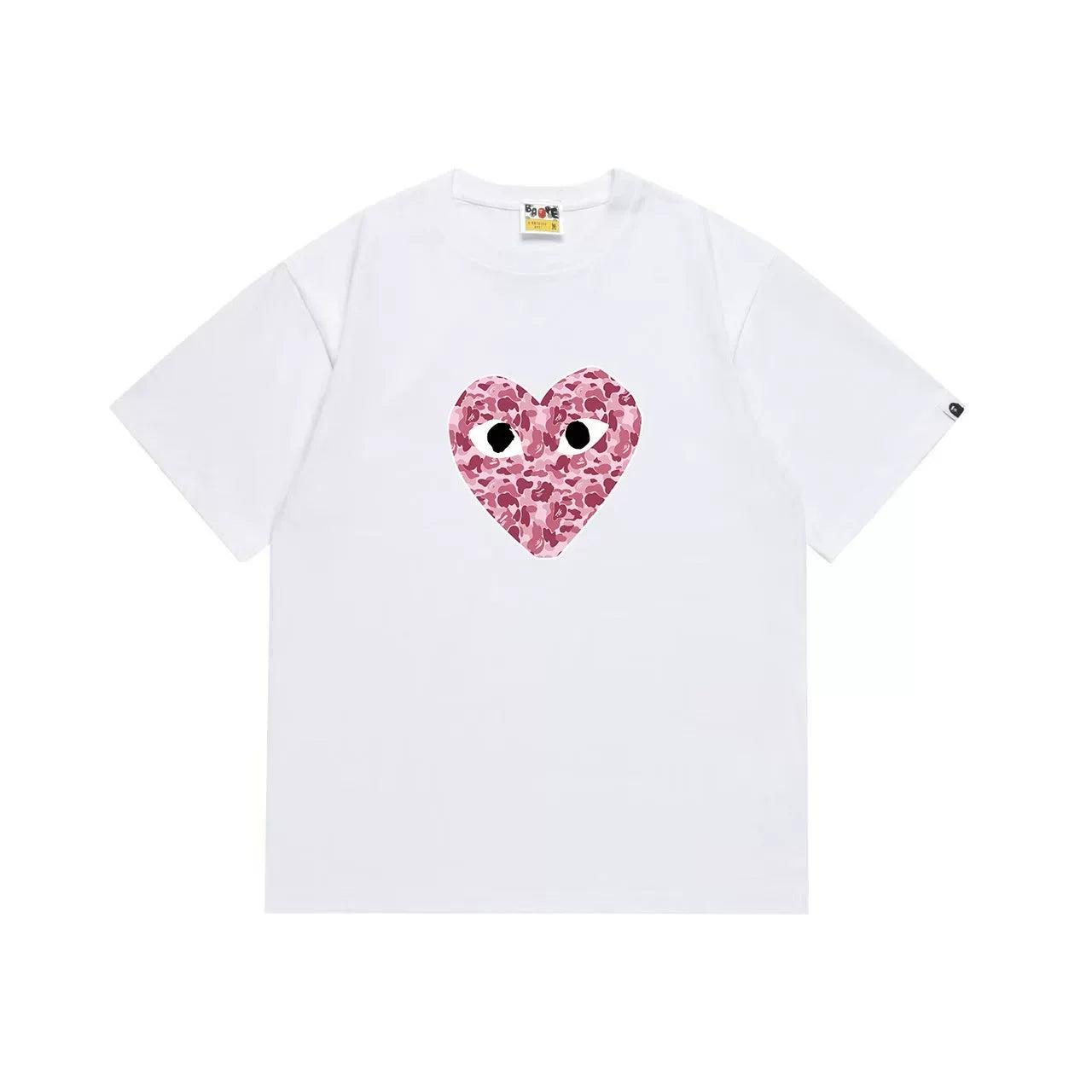 BAPE x PLAY Style Camo Heart Short-Sleeve Tee - White/Pink