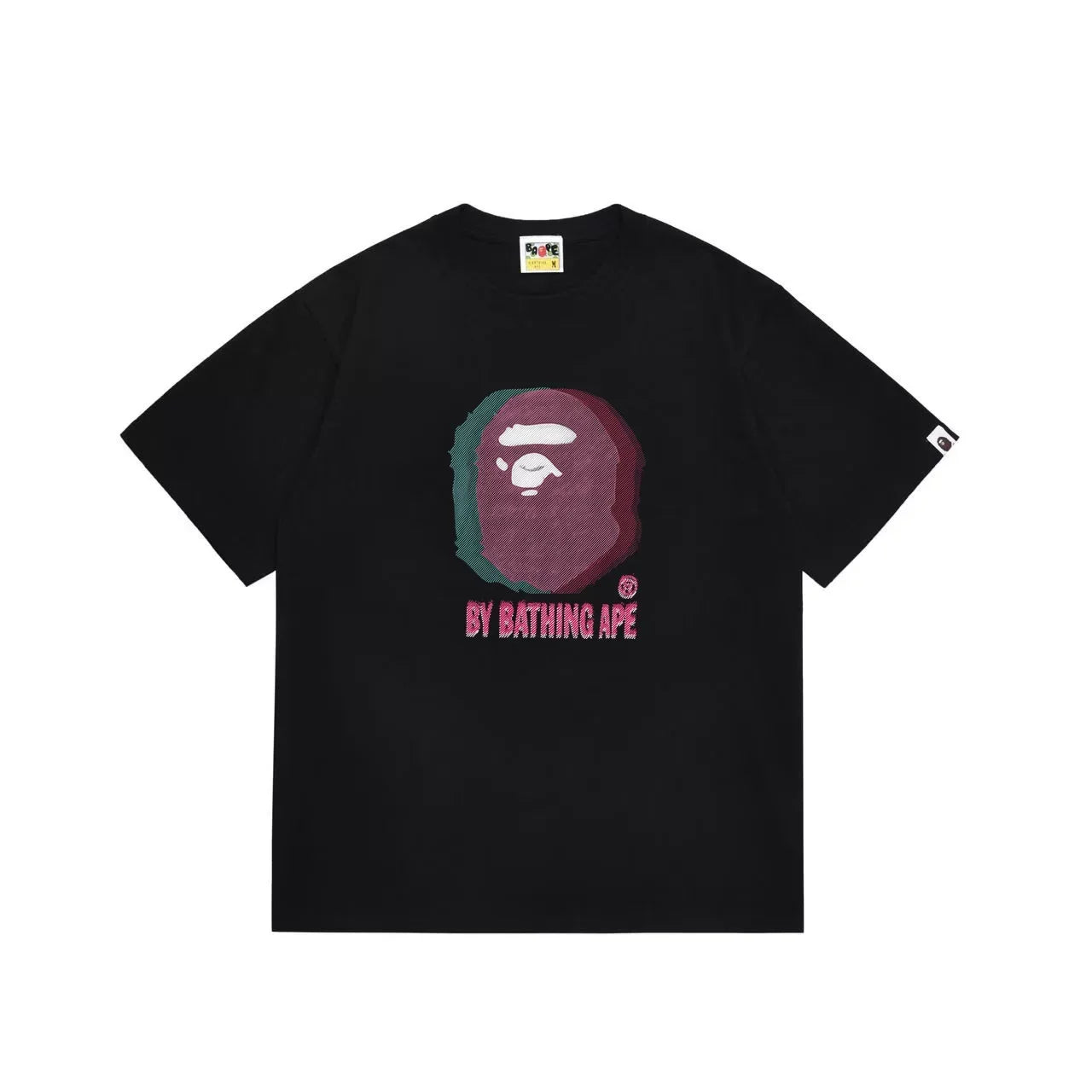 BAPE Style Glitch Colorblock Ape Head Short-Sleeve Tee - Black