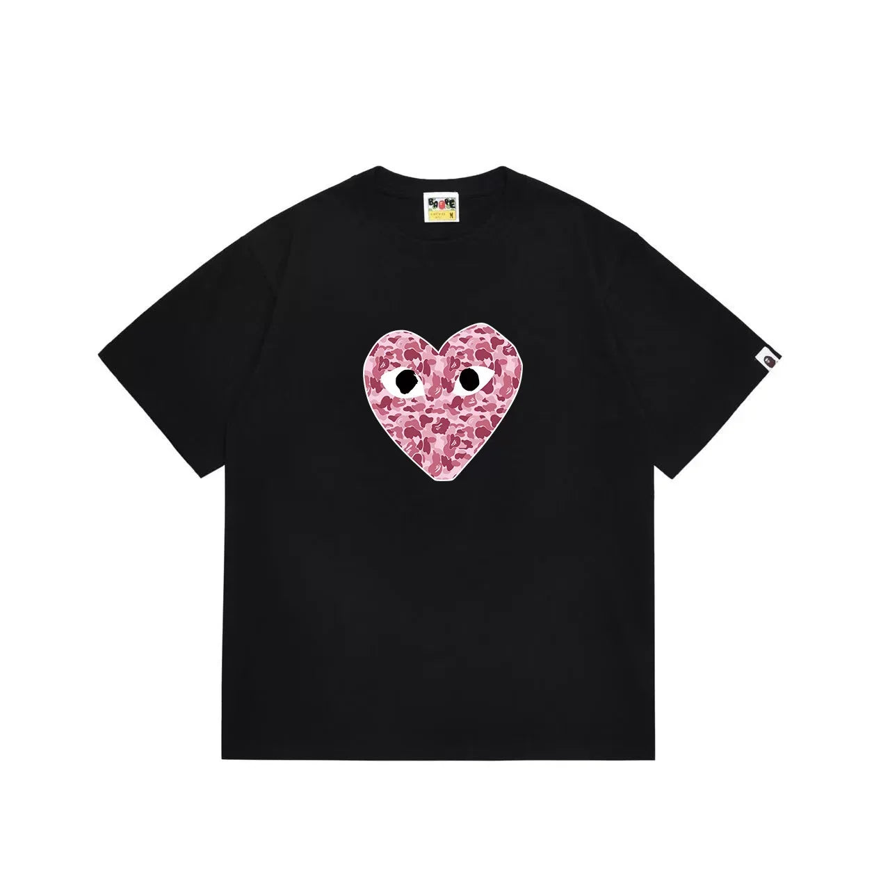 BAPE x PLAY Style Camo Heart Short-Sleeve Tee - Black/Pink