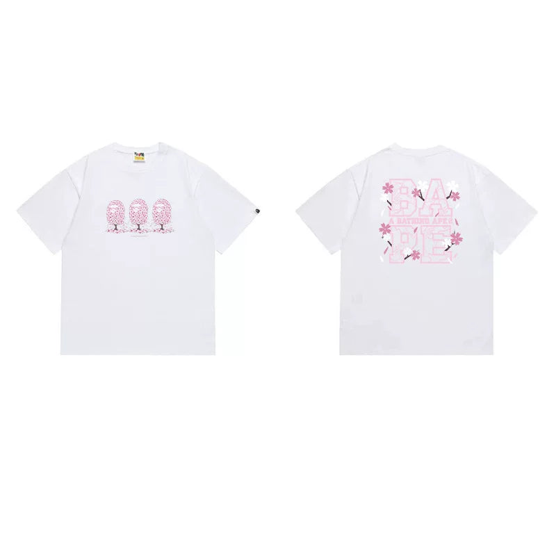 BAPE Style Cherry Blossom Ape Head Graphic Short-Sleeve Tee - White