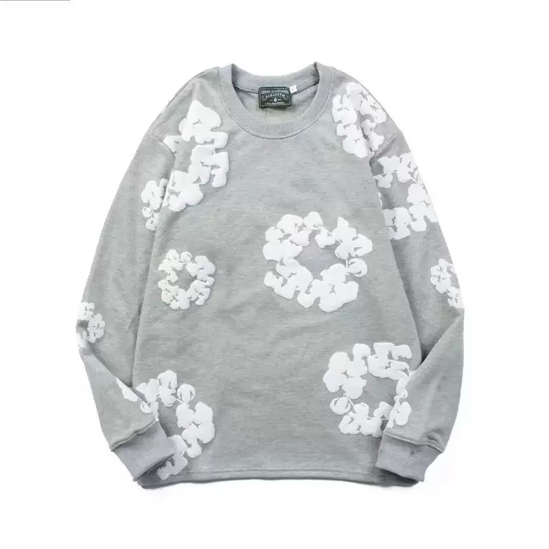 "Denim Tears" Grey Floral Pattern Full-Zip Hoodie