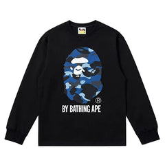 BAPE Style "BY BATHING APE" Camo Ape Head Long-Sleeve Tee - Black/Blue