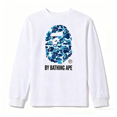 BAPE Style "BY BATHING APE" Camo Ape Head Long-Sleeve Tee - White/Blue
