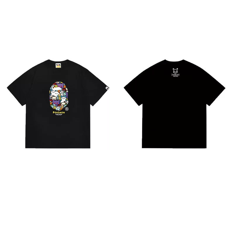 BAPE Style Cartoon Graffiti Graphic Short-Sleeve Tee - Black