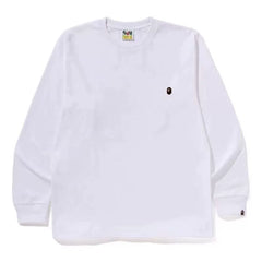 BAPE Style Minimalist Embroidered Ape Head Long-Sleeve Tee - Solid White
