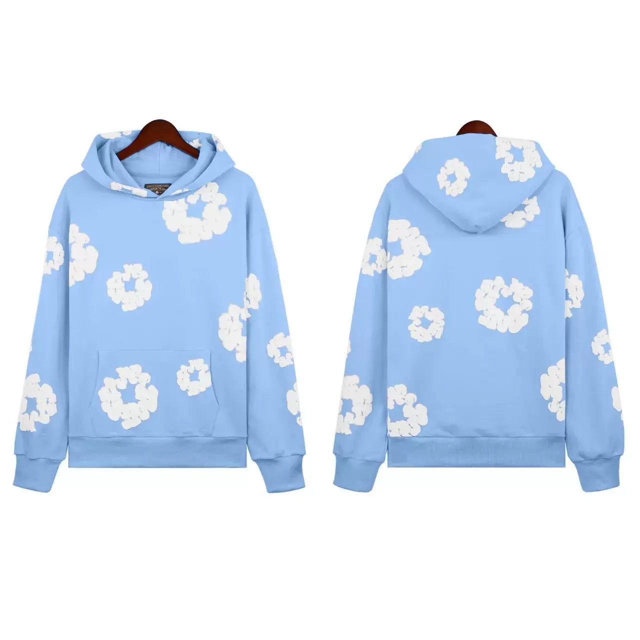 "Denim Tears" Light Blue Floral Pattern Full-Zip Hoodie