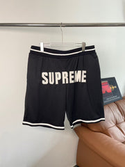 Supreme Large Letter Logo Striped Hem Basketball Shorts - Black