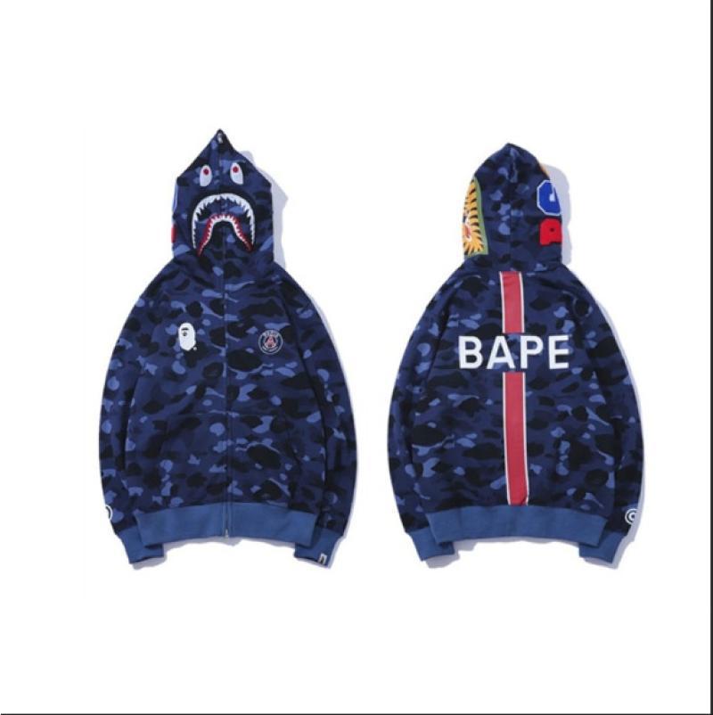 BAPE  Fall Winter Shark Blue Camo Back BAPE Logo Full‑Zip Hoodie