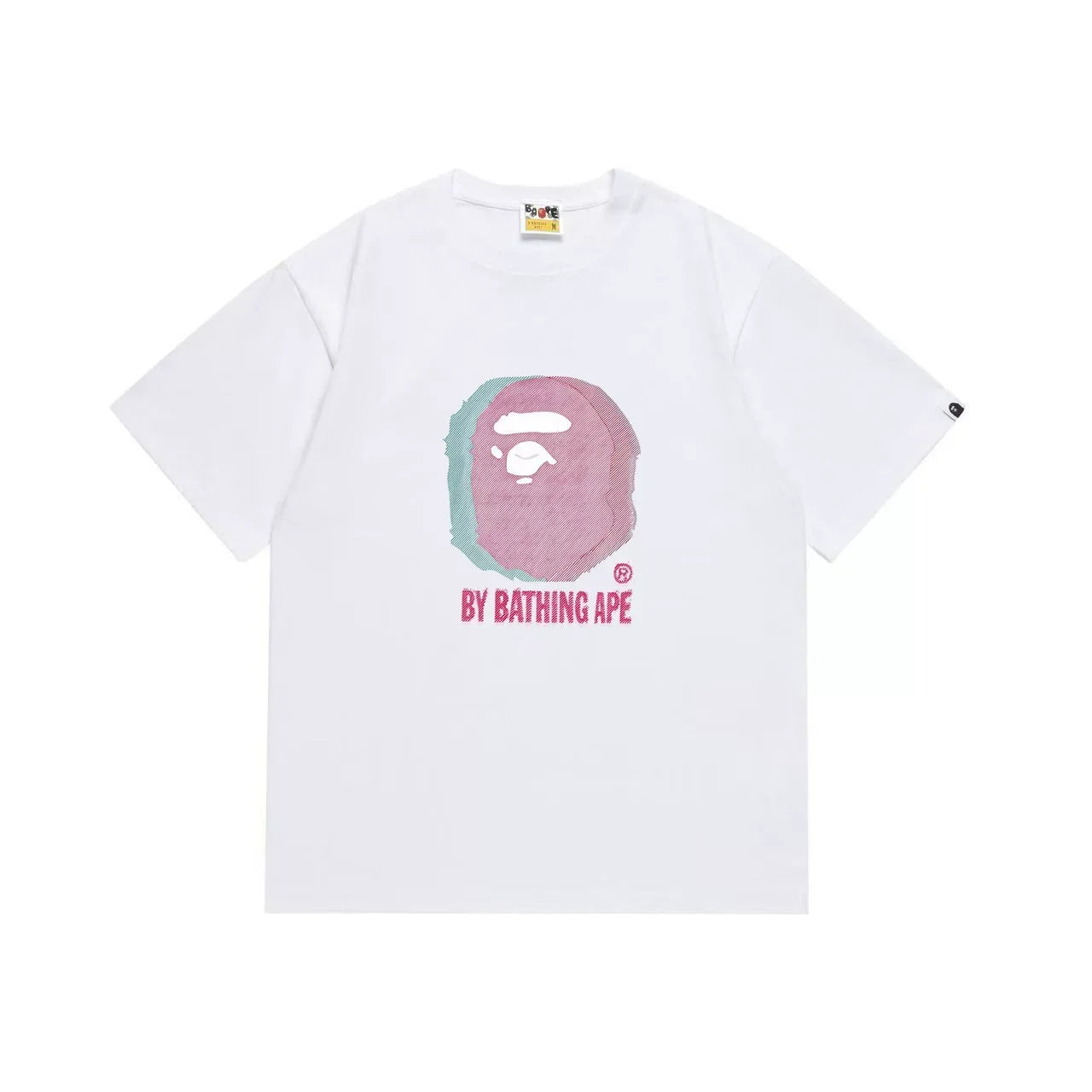 BAPE Style Glitch Colorblock Ape Head Short-Sleeve Tee - White