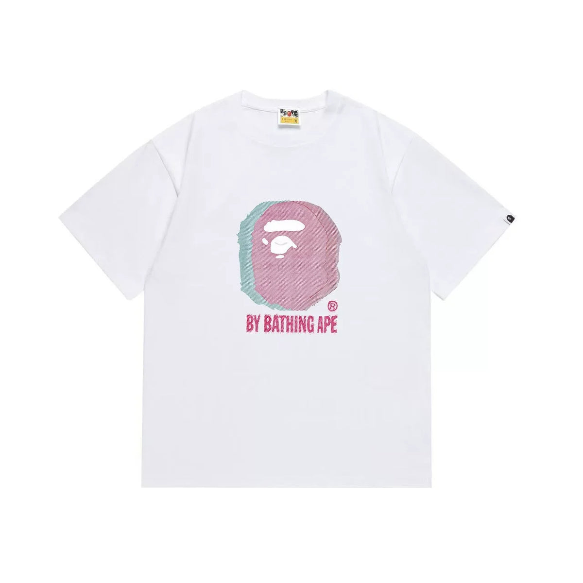 BAPE Style Glitch Colorblock Ape Head Short-Sleeve Tee - White
