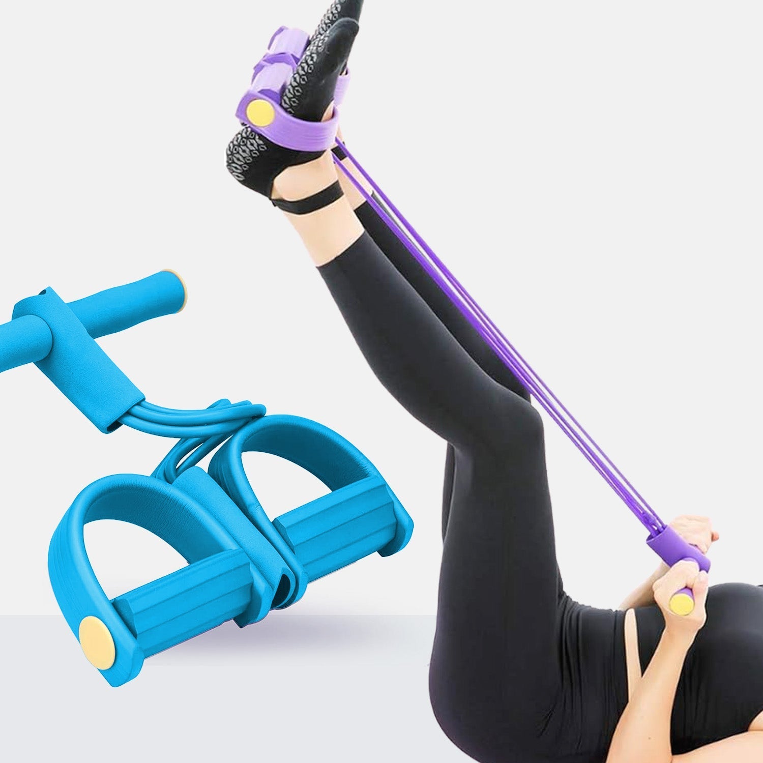 Multi-Function Resistance Band Pedal Exerciser - Sit-Up Pull Rope with Foot Pedals and Foam Handles for Home Gym, Tummy Trimming, and Strength Training