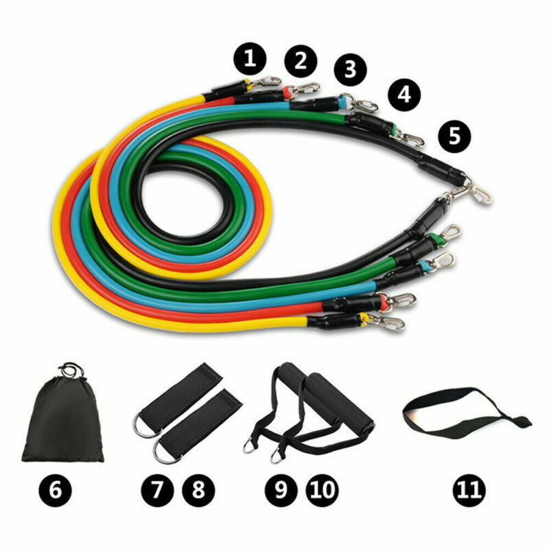 11-Piece Stackable Resistance Bands Set - Premium Latex Exercise Tubes with Door Anchor, Ankle Straps, and Handles for Home Gym & Strength Training
