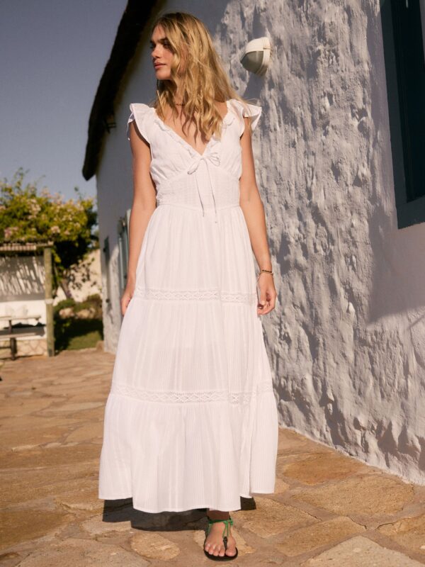 White 100% Cotton Texured Maxi Summer Dress