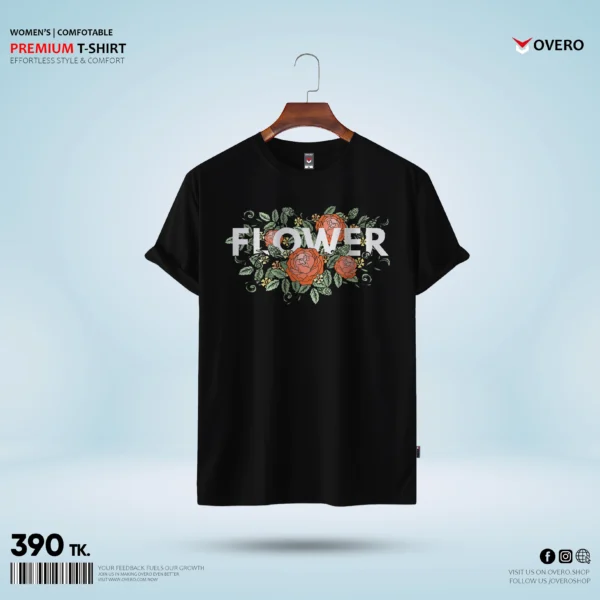 Women's Round Neck Half Sleeve - flower rose