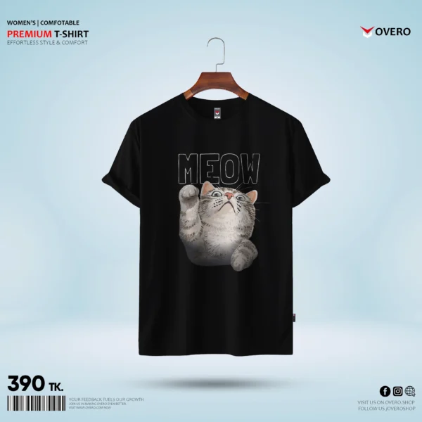 Women's Round Neck Half Sleeve - cute meow